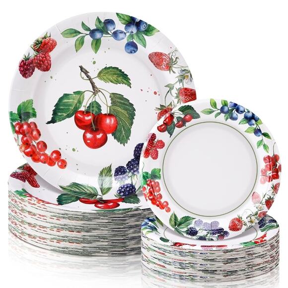 48 Pcs Berry Paper Plates Set 9" 7" BBQ Summer Watercolor Disposable Plates s27 - Picture 1 of 7